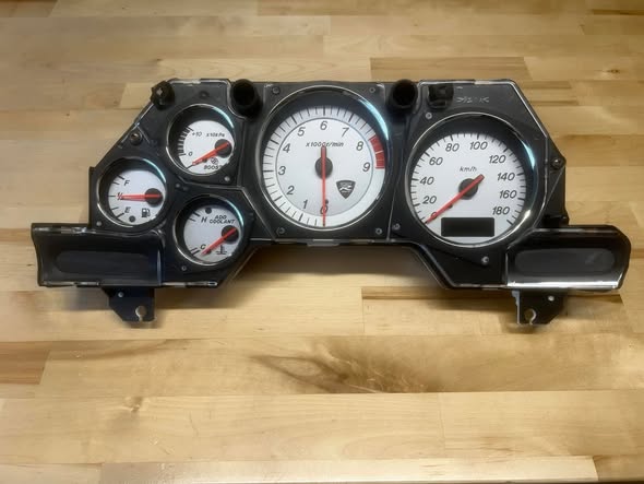 Spirit R cluster, Mazda RX-7 FD3S gauges, FD3S instrument panel, RX7 Spirit R dashboard, JDM RX7 interior, FD3S replacement cluster, RX7 gauge cluster, Mazda rotary rare parts, Spirit R FD3S collector parts, RX7 JDM upgrade, FD3S dashboard upgrade.